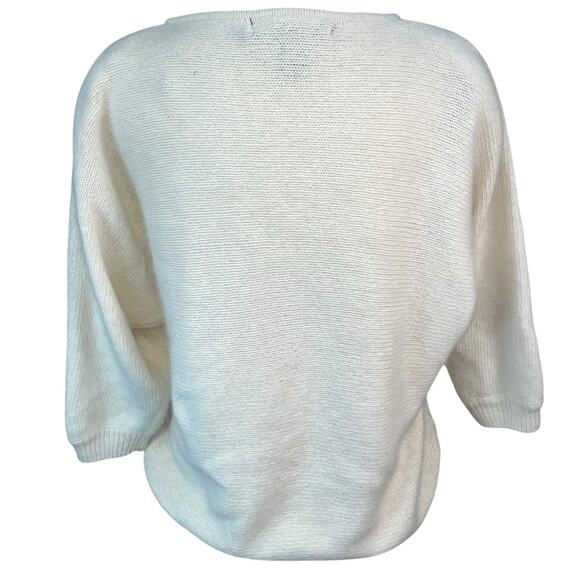Work In Progress Women’s Vintage‎ Ivory Sequins Beaded Silk Angora Bow Sweater M - Picture 4 of 5